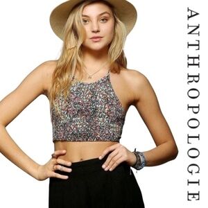 ANTHROPOLOGIE Pins & Needles Floral Smocked Cropped Halter Tank Top - Size XS